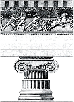 Схема ионической капители и верхнего фриза Галикарнасского мавзолея