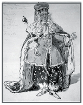 А. Бенуа. Эскиз костюма маркиза Фьербуа, переодетого королем Идрао к балету «Павильон Армиды». 1907